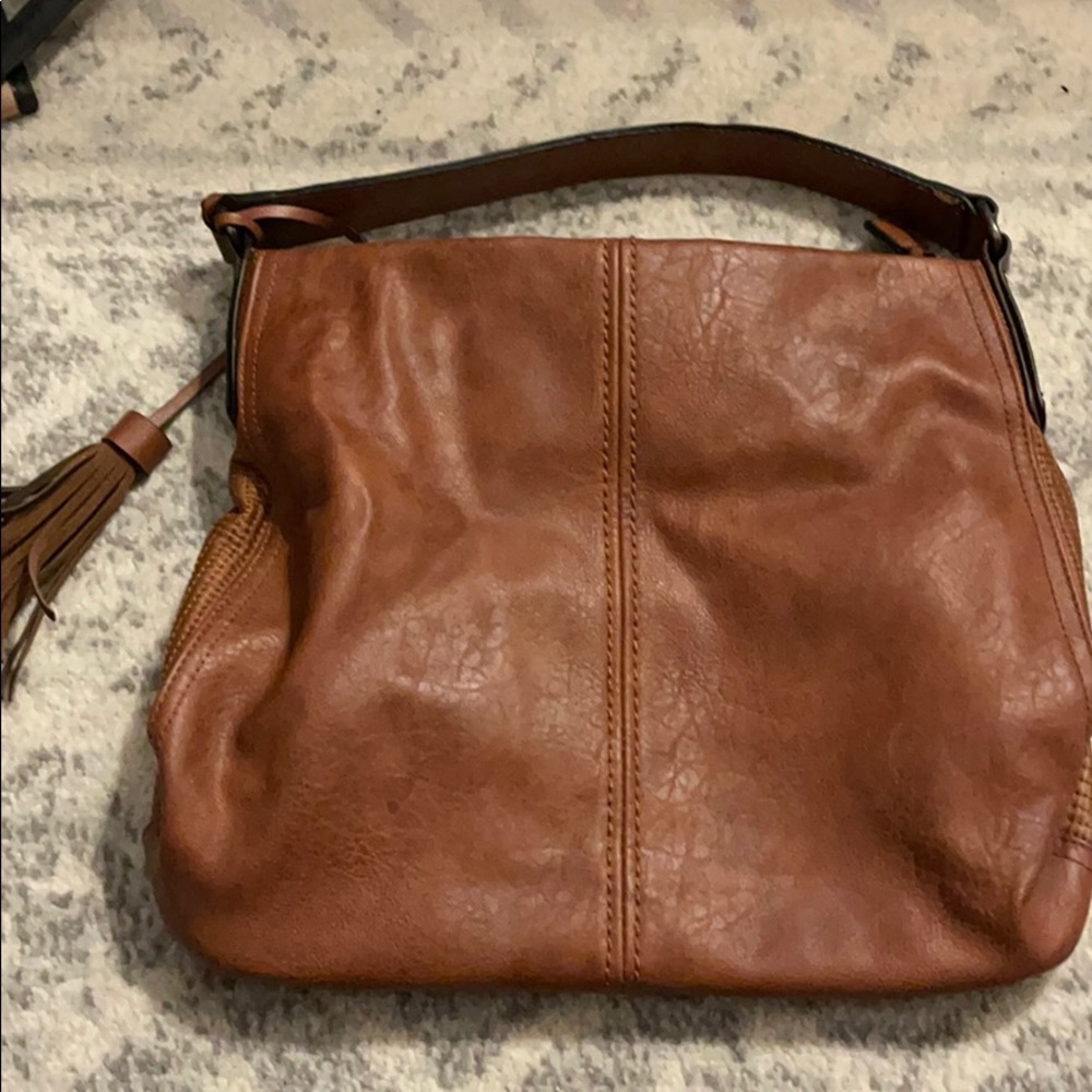Brown faux leather tote